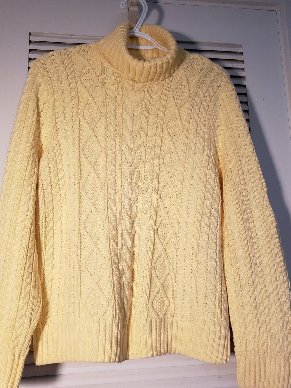 Cozy Pale Yellow Cable Turtleneck Sweater